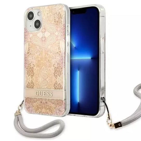 Guess GUHCP13MHFLSD iPhone 13 6,1" złoty/gold hardcase Flower Strap 4kom.pl