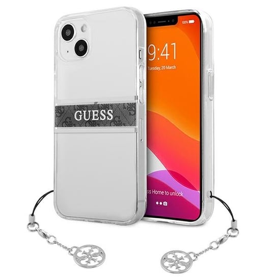 Guess GUHCP13MKB4GGR iPhone 13 6,1" Transparent hardcase 4G Grey Strap Charm GUESS