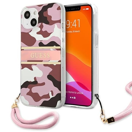 Guess GUHCP13MKCABPI iPhone 13 6,1" różowy/pink hardcase Camo Strap Collection GUESS