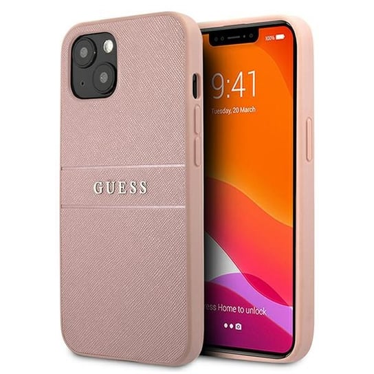 Guess GUHCP13MPSASBPI iPhone 13 6,1" różowy/pink hardcase Saffiano Stripe GUESS
