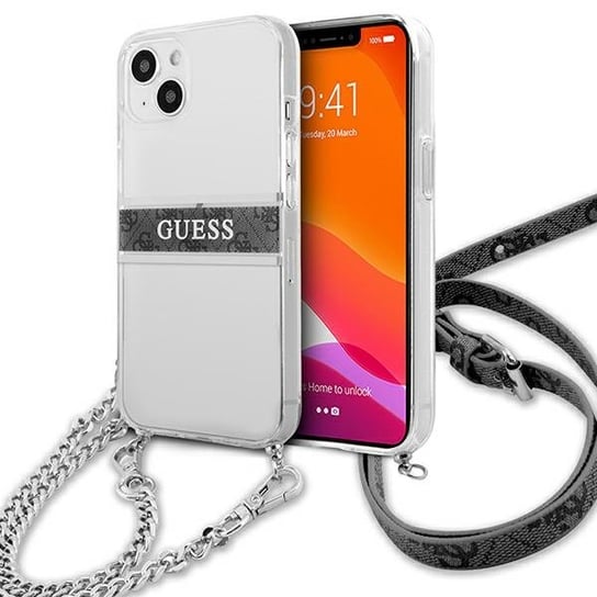 Guess GUHCP13SKC4GBSI iPhone 13 mini 5,4" Transparent hardcase 4G Grey Strap Silver Chain GUESS