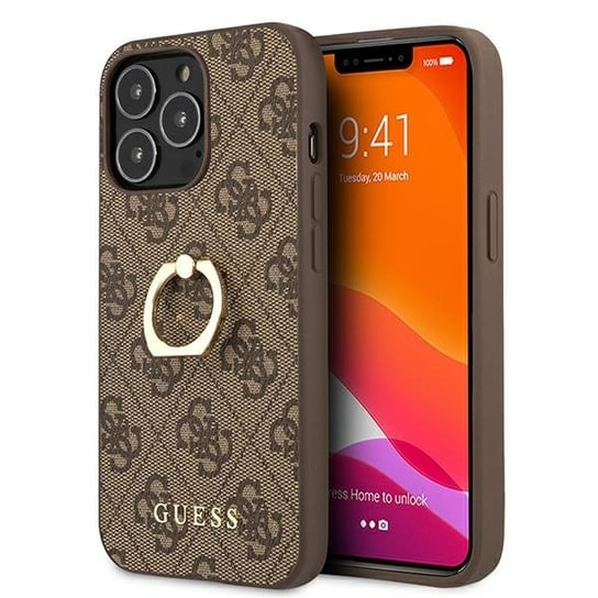 Guess GUHCP13X4GMRBR iPhone 13 Pro Max 6,7" brązowy/brown hardcase 4G with ring stand GUESS
