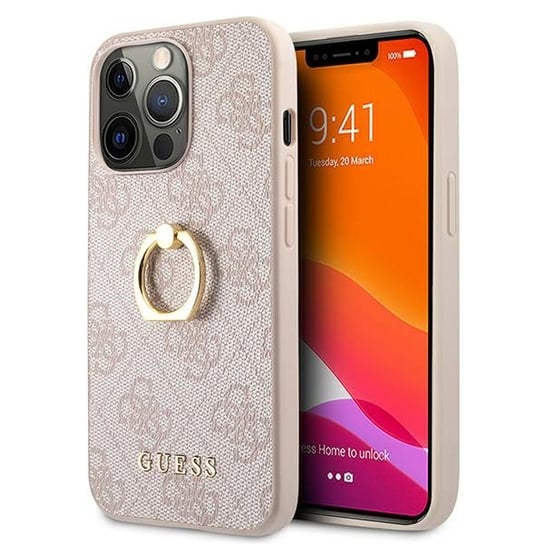 Guess GUHCP13X4GMRPI iPhone 13 Pro Max 6,7" różowy/pink hardcase 4G with ring stand GUESS