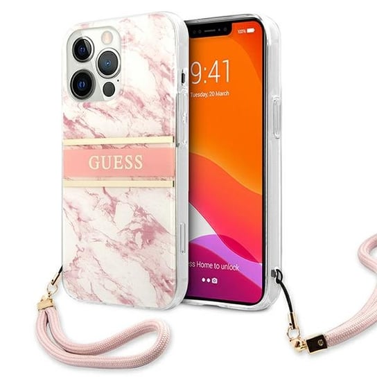 Guess GUHCP13XKMABPI iPhone 13 Pro Max 6,7" różowy/pink hardcase Marble Strap Collection GUESS
