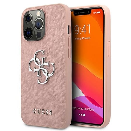 Guess GUHCP13XSA4GSPI iPhone 13 Pro Max 6,7" różowy/pink hardcase Saffiano 4G Metal Logo GUESS