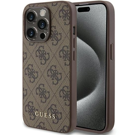 Guess Guhcp15Lg4Gfbr Iphone 15 Pro 6.1" Brązowy/Brown Hard Case 4G Metal Gold Logo GUESS