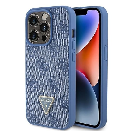 Guess GUHCP15LP4TDPB iPhone 15 Pro 6.1" niebieski/blue hardcase Leather 4G Triangle Strass GUESS