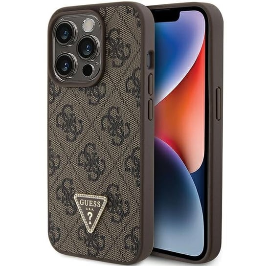 Guess GUHCP15LP4TDPW iPhone 15 Pro 6.1" brązowy/brown hardcase Leather 4G Triangle Strass GUESS