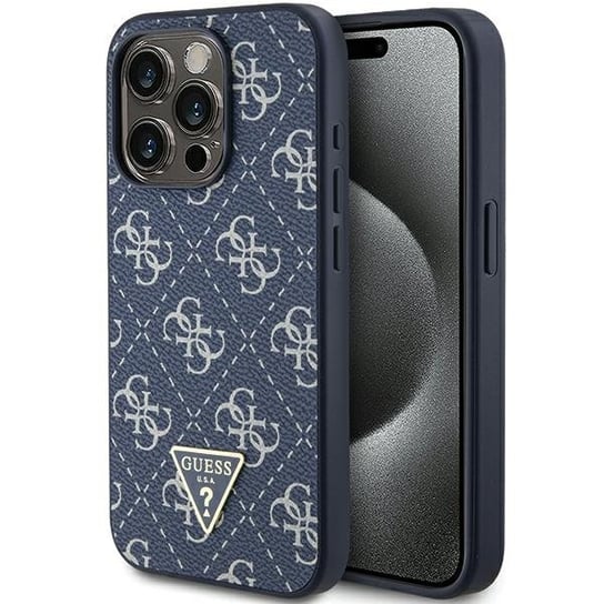 Guess GUHCP15LPG4GPB etui obudowa pokrowiec do iPhone 15 Pro 6.1" niebieski/blue hardcase 4G Triangle Metal Logo GUESS