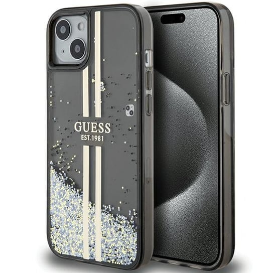 Guess GUHCP15MLFCSEGK etui obudowa pokrowiec do iPhone 15 Plus / 14 Plus 6.7" czarny/black hardcase Liquid Glitter Gold Stripes GUESS