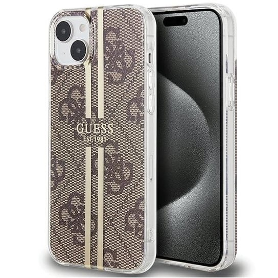 Guess GUHCP15SH4PSEGW etui obudowa pokrowiec do iPhone 15 / 14 / 13 6.1" brązowy/brown hardcase IML 4G Gold Stripe GUESS