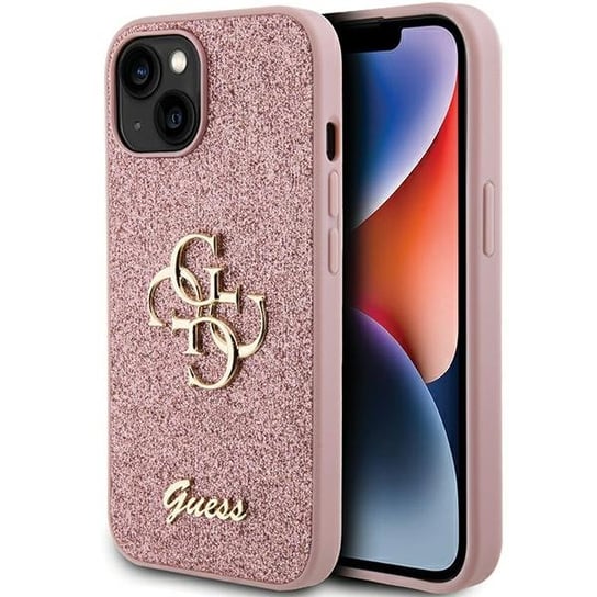 Guess GUHCP15SHG4SGP etui obudowa do iPhone 15 6.1" różowy/pink hardcase Glitter Script Big 4G GUESS