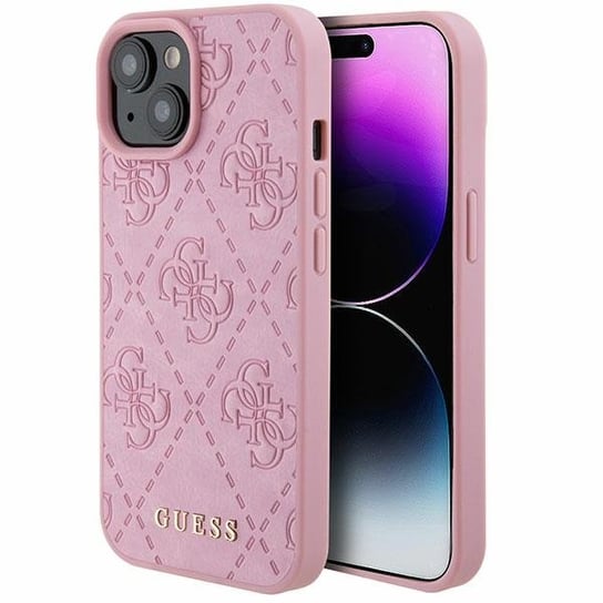 Guess GUHCP15SP4EPMP etui obudowa do iPhone 15 6.1" różowy/pink hardcase Leather 4G Stamped GUESS