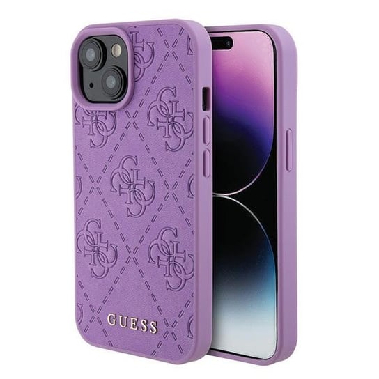 Guess GUHCP15SP4EPMU etui obudowa do iPhone 15 6.1" fioletowy/light purple hardcase Leather 4G Stamped GUESS