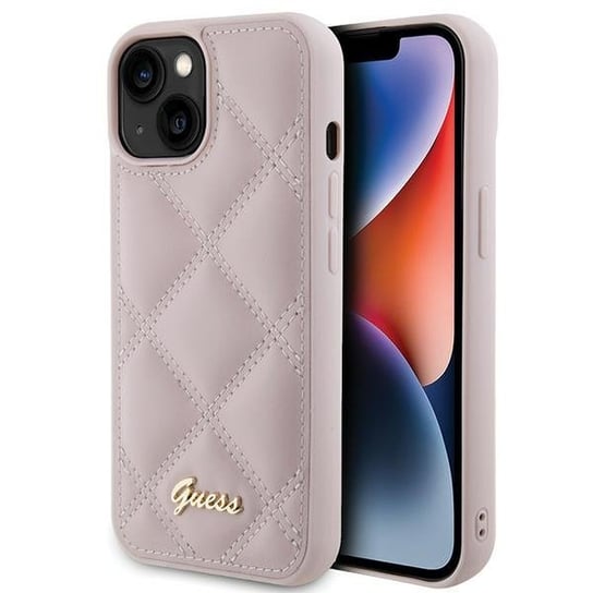 Guess GUHCP15SPSQSQSP etui obudowa do iPhone 15 6.1" różowy/pink hardcase Quilted Metal Logo GUESS