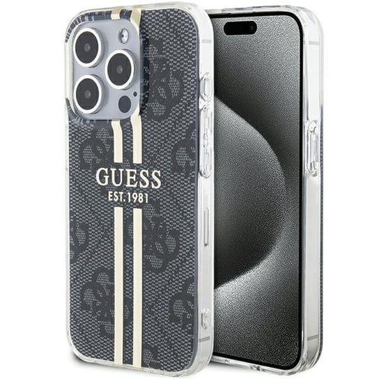 Guess GUHCP15XH4PSEGK etui obudowa pokrowiec do iPhone 15 Pro Max 6.7" czarny/black hardcase IML 4G Gold Stripe GUESS