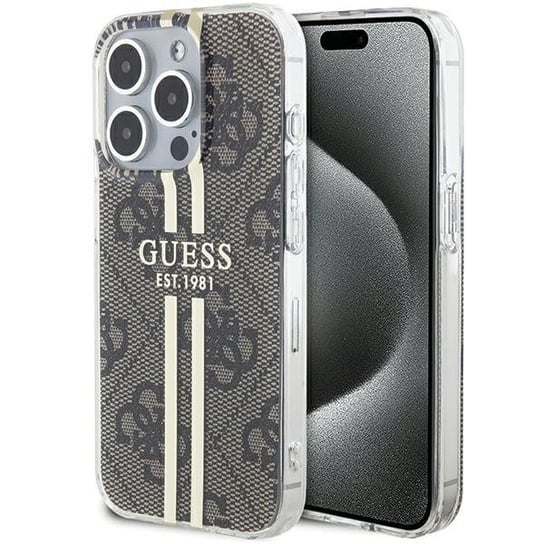 Guess GUHCP15XH4PSEGW etui obudowa pokrowiec do iPhone 15 Pro Max 6.7" brązowy/brown hardcase IML 4G Gold Stripe GUESS