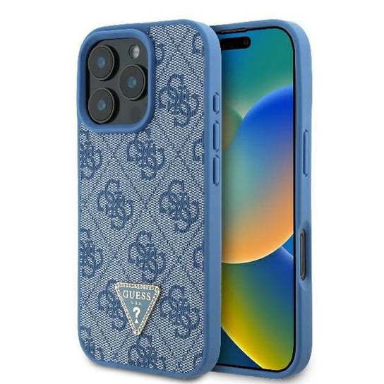 Guess GUHCP16XP4TDPB iPhone 16 Pro Max 6.9" niebieski/blue hardcase Leather 4G Triangle Strass GUESS