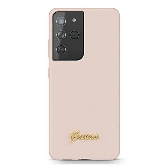 Guess GUHCS21LLSLMGLP S21 Ultra G998 różowy/pink hardcase Silicone Script Metal Logo GUESS