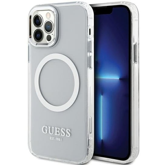 Guess Guhmp12Mhtrms Etui Obudowa Do Iphone 12/12 Pro 6.1" Srebrny/Silver Hard Case Metal Outline Magsafe GUESS