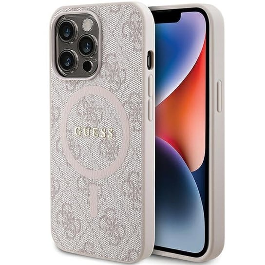 Guess GUHMP13LG4GFRP iPhone 13 Pro / 13 6.1" różowy/pink hardcase 4G Collection Leather Metal Logo MagSafe GUESS