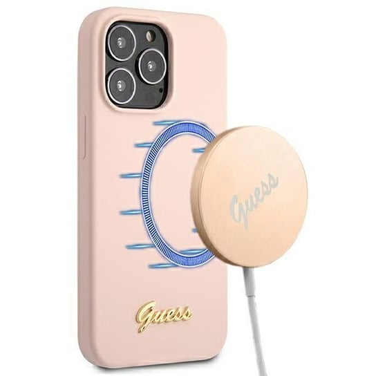 Guess GUHMP13XLSLMGLP iPhone 13 Pro Max 6,7" jasnoróżowy/light pink hardcase Silicone Script Gold Logo Magsafe GUESS