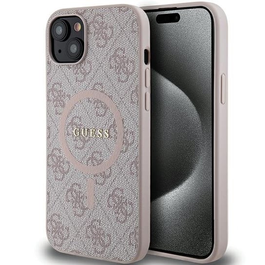 Guess GUHMP14SG4GFRP etui obudowa pokrowiec do iPhone 14 / 15 / 13 6.1" różowy/pink hardcase 4G Collection Leather Metal Logo MagSafe GUESS