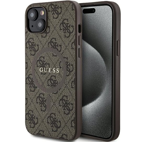 Guess GUHMP14SG4GFRW etui obudowa pokrowiec do iPhone 14 / 15 / 13 6.1" brązowy/brown hardcase 4G Collection Leather Metal Logo MagSafe GUESS