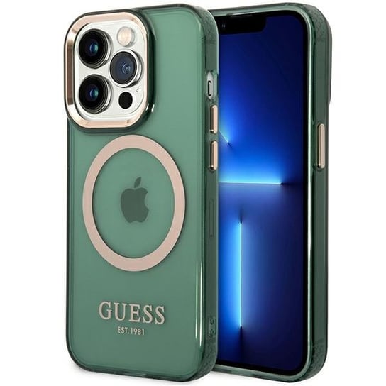 Guess Guhmp14Xhtcma Iphone 14 Pro Max 6,7" Zielony/Khaki Hard Case Gold Outline Translucent Magsafe GUESS