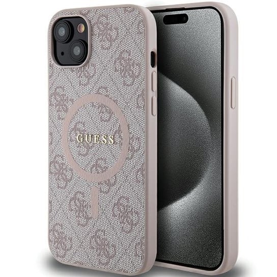 Guess GUHMP15MG4GFRP etui obudowa pokrowiec do iPhone 15 Plus / 14 Plus 6.7" różowy/pink hardcase 4G Collection Leather Metal Logo MagSafe GUESS