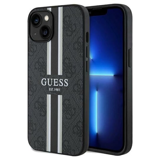 Guess GUHMP15SP4RPSK etui obudowa pokrowiec do iPhone 15 / 14 / 13 6.1" czarny/black hardcase 4G Printed Stripes MagSafe GUESS