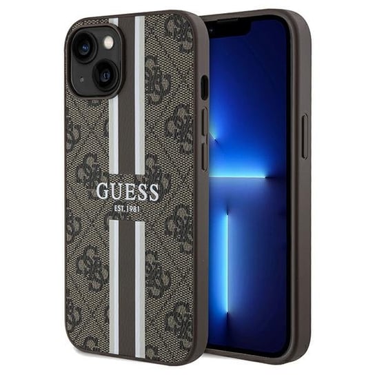 Guess GUHMP15SP4RPSW iPhone 15 / 14 / 13 6.1" brązowy/brown hardcase 4G Printed Stripes MagSafe GUESS