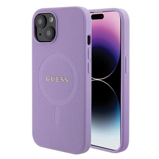 Guess GUHMP15SPSAHMCU etui obudowa do iPhone 15 6.1" fioletowy/purple hardcase Saffiano MagSafe GUESS