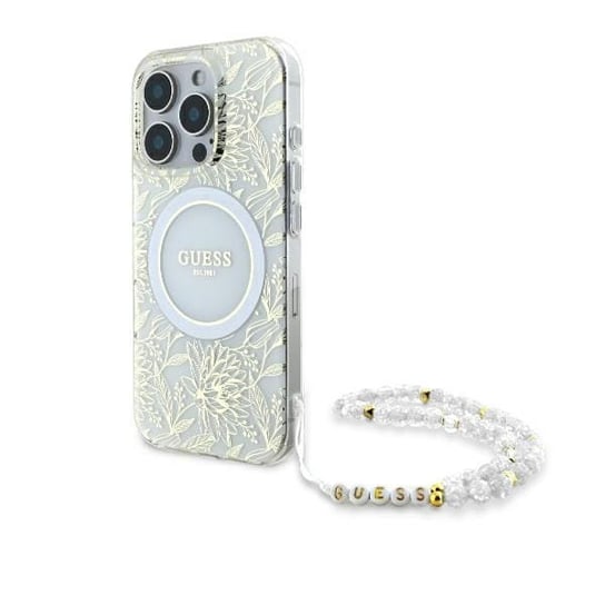 Guess GUHMP16LHCPOFPH iPhone 16 Pro 6.3" biały/white hardcase IML Flowers Allover Electro With Pearl Strap MagSafe Inna marka