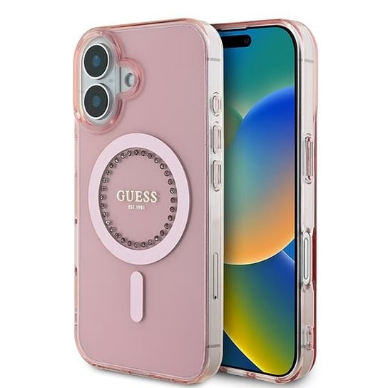 Guess GUHMP16SPFTDTEP iPhone 16 6.1" różowy/pink hardcase IML Rhinestones MagSafe GUESS