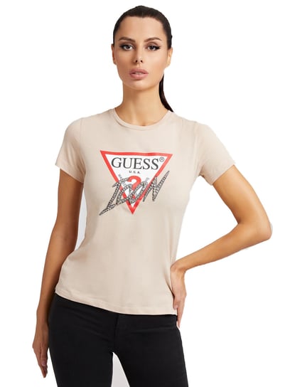 Guess Koszulka Damska T-Shirt Ss Cn Icon Tee Beige W2Ri07I3Z11 G1G2 S GUESS