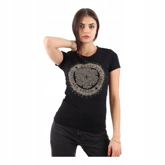 Guess Koszulka Damska T-Shirt Ss Cn Round Camelia Czarna R.S GUESS