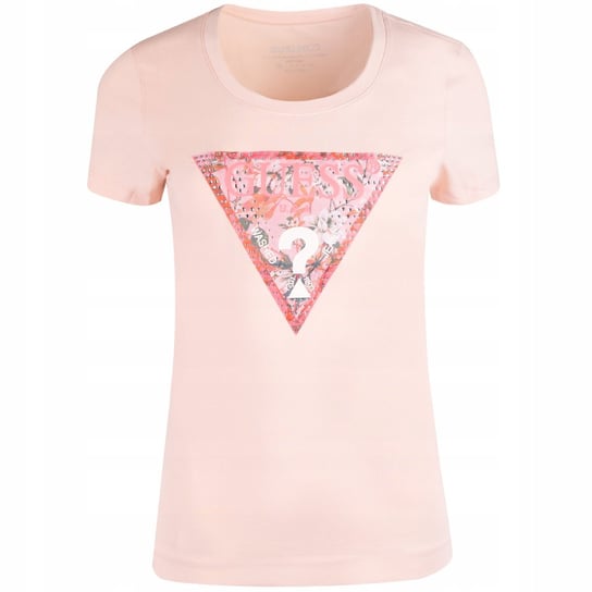Guess Koszulka Damska T-Shirt Ss Rn Satin Triangle Różowa R.M GUESS
