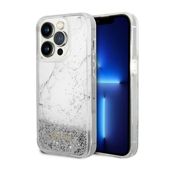 Guess Liquid Glitter Marble - Etui Iphone 14 Pro (Biały) GUESS