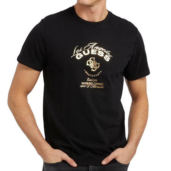Guess T-Shirt Koszulka Męska Czarna Złoty Napis M3Ri69-Kbdk0-Jblk S GUESS