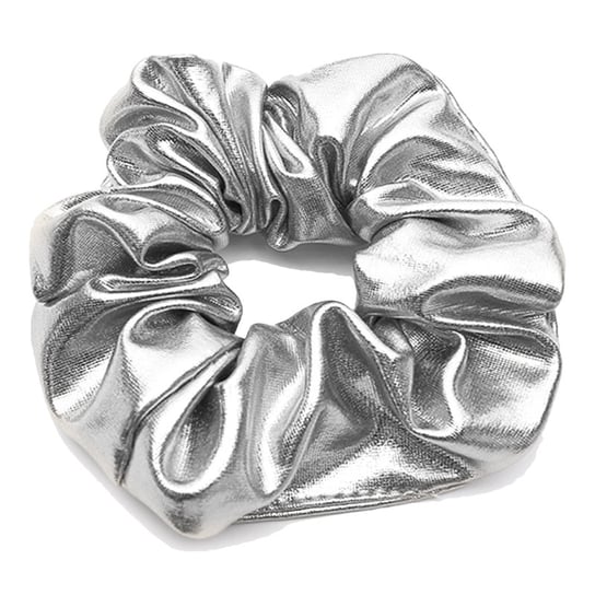 Gumka frotka scrunchie do włosów bez łączeń błyszcząca srebrna elegancka Okazeo