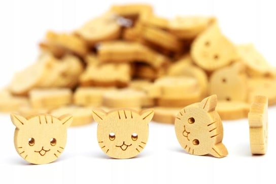 Guziki drewniane kotki naturalne 50 sztuk 14 mm do zabawek i odzieży Mawrex