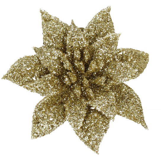 Gwiazda betlejemska złota z brokatem ażurowa na klipsie poinsecja sztuczny kwiat Springos