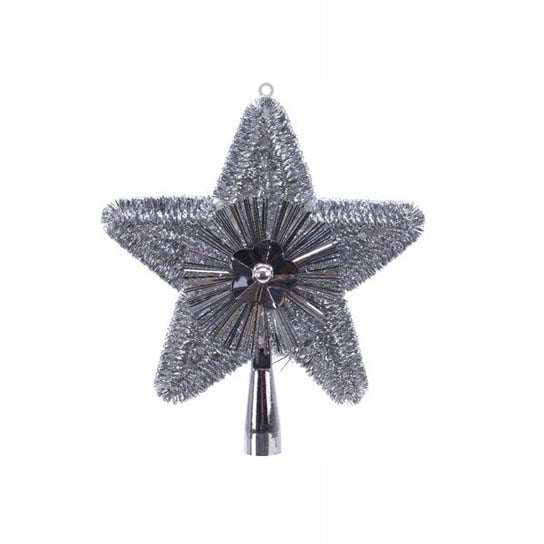 Gwiazda na choinkę dekorowana czubek 21 cm srebrna Kaemingk