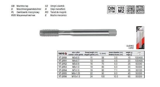 Gwintownik maszynowy YATO 2952, m5, din 371, hss m2 Yato