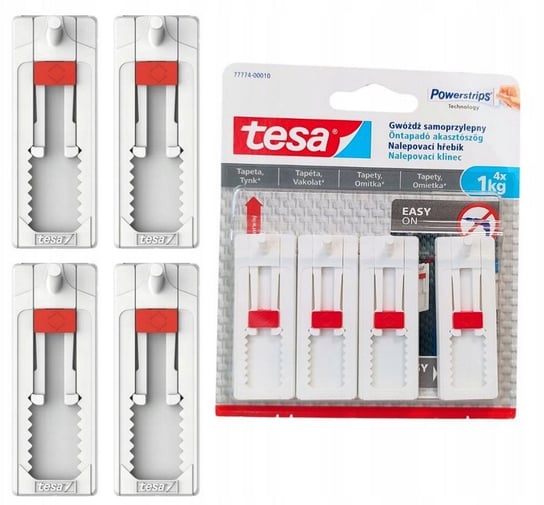 Gwóźdź Tesa Haczyk Samoprzylepny Regulowany Do Tapet/Tynku Udźwig 1Kg 4Szt TESA