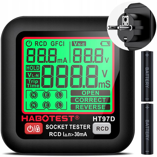 HABOTEST HT97D PRÓBNIK NAPIĘCIA GNIAZDEK SIECIOWYCH ELEKTRYCZNYCH DUŻY LCD Habotest