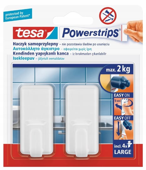 Haczyki Samoprzylepne Tesa POWERSTRIPS 2 szt Białe Duże Prostokątne 2 kg TESA
