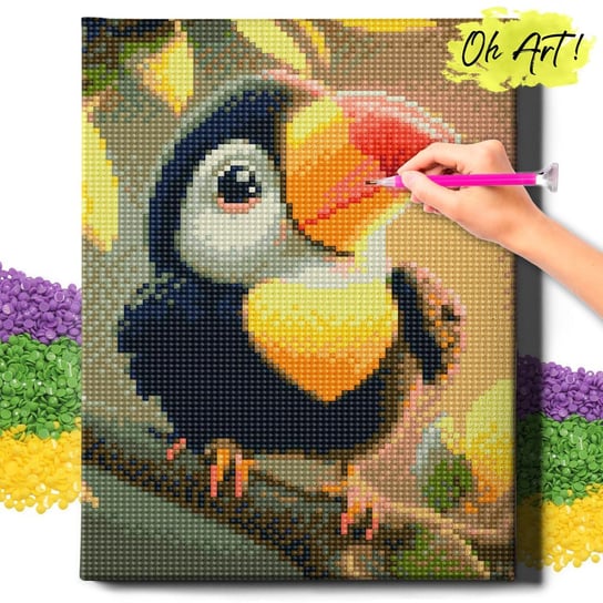 HAFT DIAMENTOWY 5D z RAMĄ Mały tukan Diamond Painting Mozaika Dla Dzieci Ptaki Oh Art! Oh Art!
