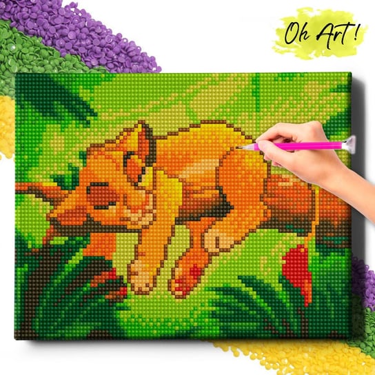 HAFT DIAMENTOWY 5D z RAMĄ Simba śpi Diamond Painting Mozaika Dla Dzieci Zwierzęta Oh Art! Oh Art!